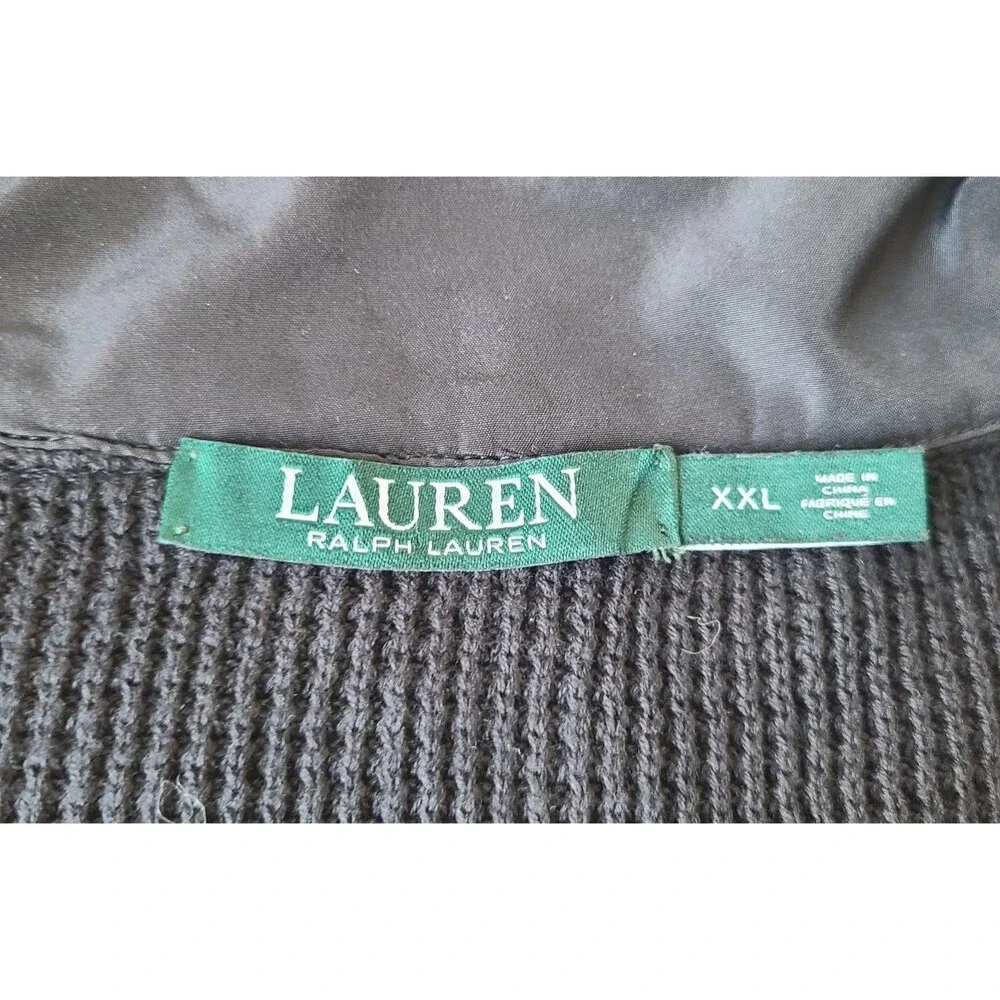 Lauren Ralph Lauren XXL Black Waffle Knit 1/4 Zip Sweater Pullover L-RL Pockets